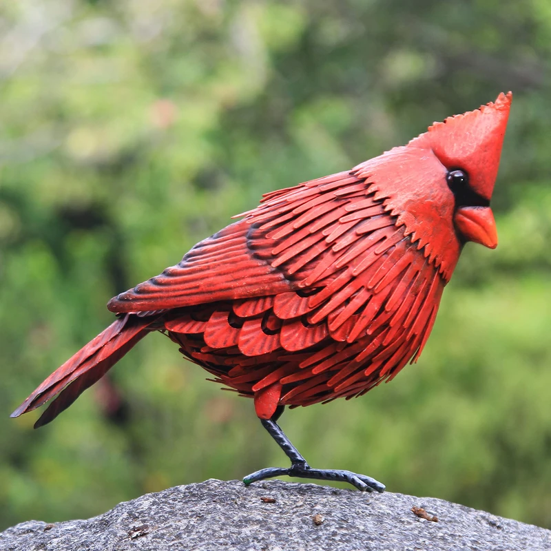 Shefio Cardinal Statue Metal Bird Yard Art - Large Red Bird Outdoor Decor - Metal Garden Sculptures - Unique Realistic Design | Sympathy