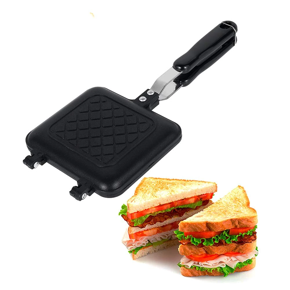 Camping Toastie Maker Non-Stick Stovetop Toastie Maker Baking Pan with Heat-Resistant Handles, Double Sided Multifunction Stovetop Toasties Makers for Home Outdoors Camping