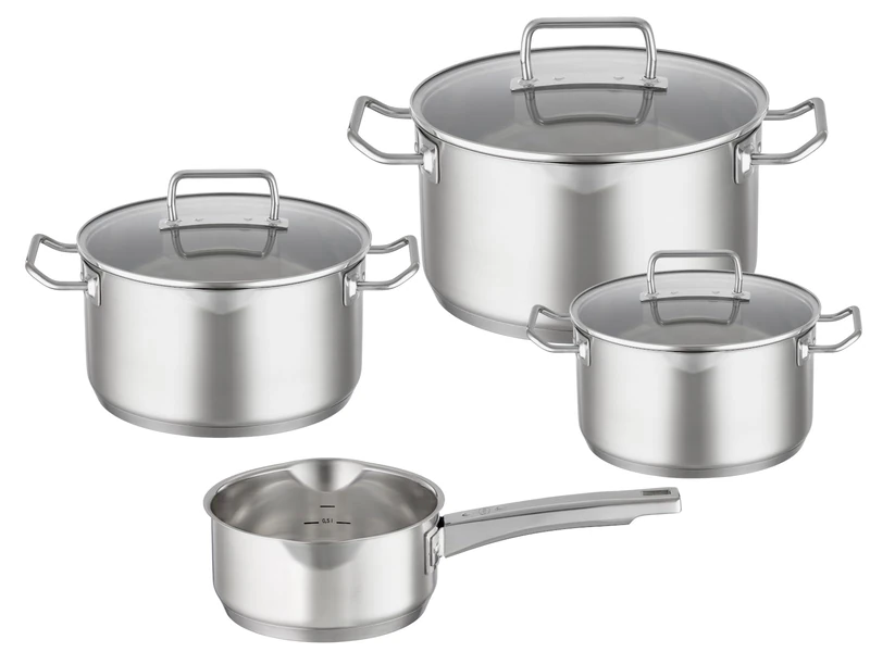 RÖSLE EXPERTISO 4-Piece Saucepan Set, high-Quality Universal Pot Set with 3 saucepans and 1 Saucepan, Stainless Steel 18/10, Glass lid, Inner Scale, Suitable for Induction cookers, Dishwasher-Safe