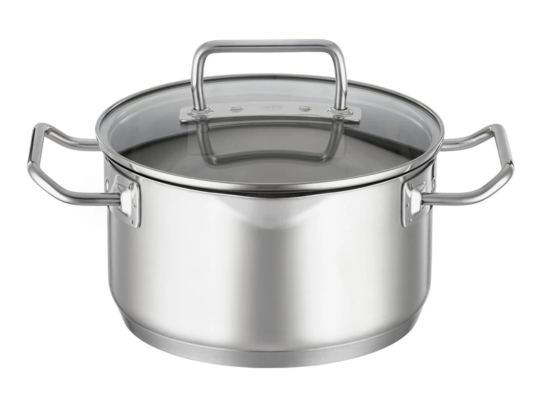 RÖSLE EXPERTISO pot, universal cooking container in 18/10 stainless steel, 20 cm, glass lid, internal graduation, suitable for induction, dishwasher safe