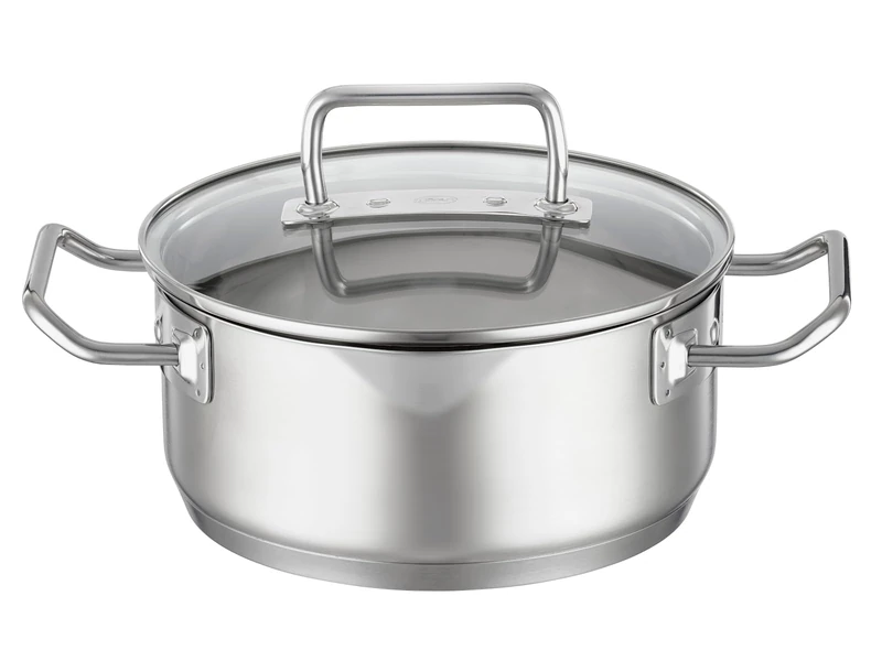 RÖSLE Expertiso Stewing Pan, Universal Pot Made of 18/10 Stainless Steel, 20 cm, Glass Lid, Inner Scale, Suitable for Induction Cookers, Dishwasher Safe