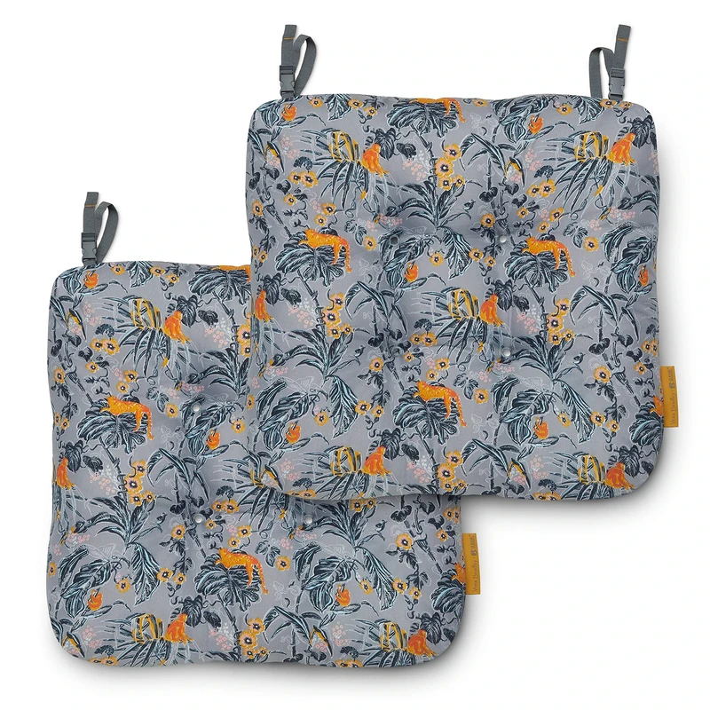 Classic Accessories Vera Bradley Water-Resistant Patio Chair Cushions, 19 x 19 x 5 Inch, 2 Pack, Rain Forest Toile Gray/Gold, Chair Seat Cushions