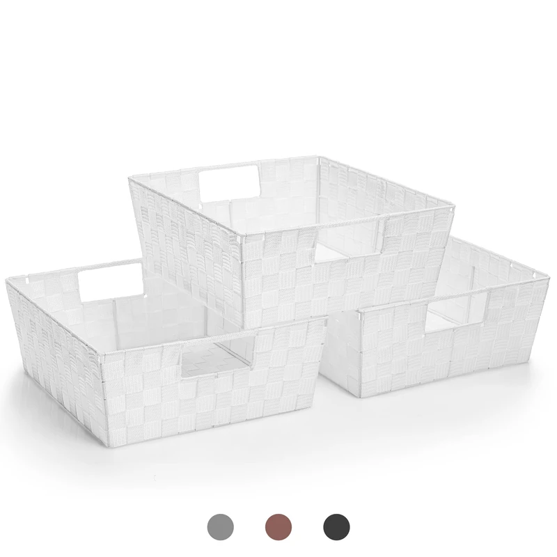 Sorbus Set of 3 Large Storage Baskets for Organizing, Mesh Hand-Woven Design, Linen Closet Organizers and Storage, Organizer Storage Baskets for Shelves, Organizers and Storage (White)