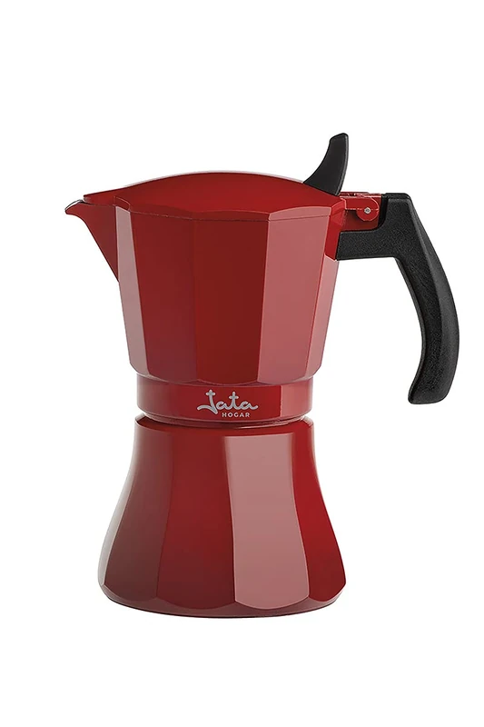 Jata Hogar HCAF2012 Aluminium Coffee Maker, 12 Cups, Suitable for All Hobs including Induction, Solid Handle, Anti-Curn, Red