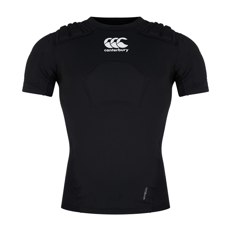 Canterbury Junior Unisex Pro Protection Rugby Vest | Protect Chest & Shoulders | Breathable | Lightweight and Flexible Protective Vest, Black/Whte/Silver, LB