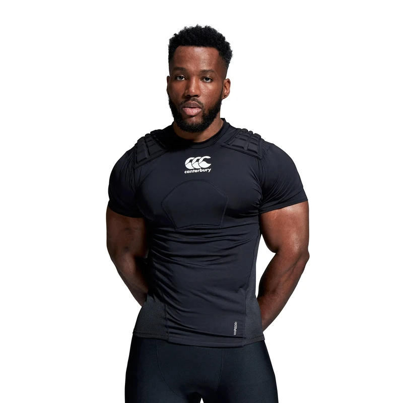 Canterbury Adult Unisex Pro Protection Rugby Vest | Protect Chest & Shoulders | Breathable | Lightweight and Flexible Protective Vest, Black/Whte/Silver, XL