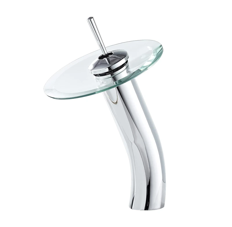 Bathroom Vessel Faucet Chrome Waterfall Glass Spout Single Handle One Hole Bowl Sink Faucet Tall Body Vanity Lavatory Basin Mixer Tap with Supply Hose Deck Mount Commercial - Image 1
