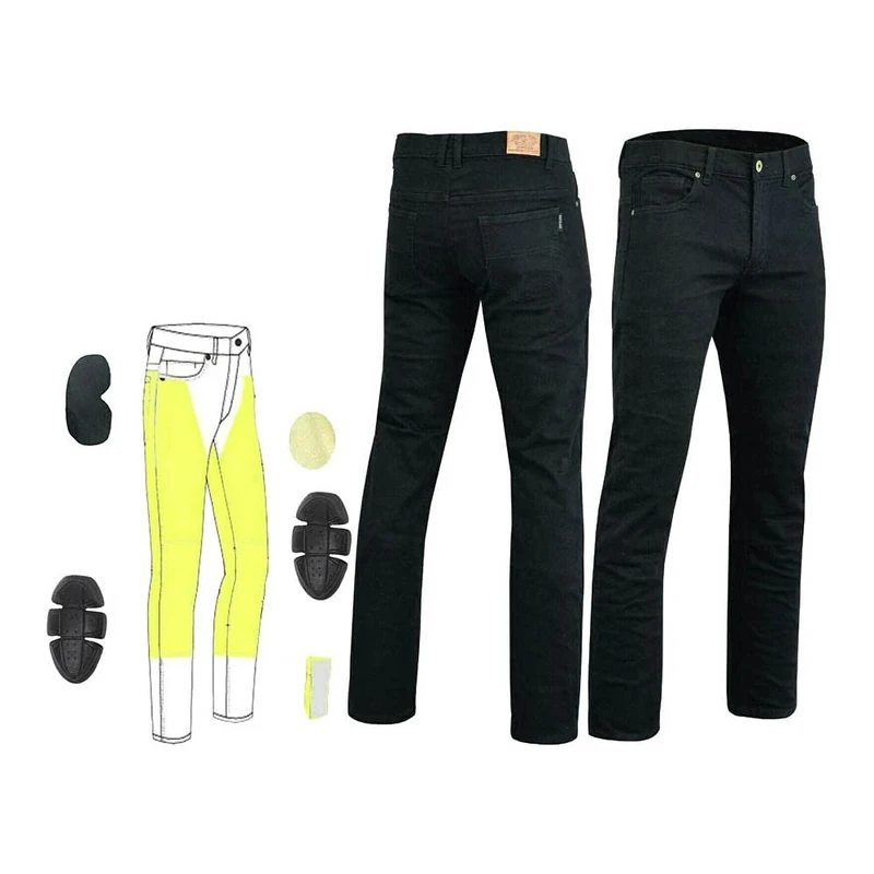 Mens Black Stretch Comfort Fit Kevlar Lined Motorcycle Jeans with Removable CE Armour