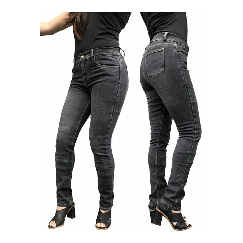 Ladies Stone Wash Grey Stretch Kevlar Motorcycle Jeans with Removable CE1621-1 Armour