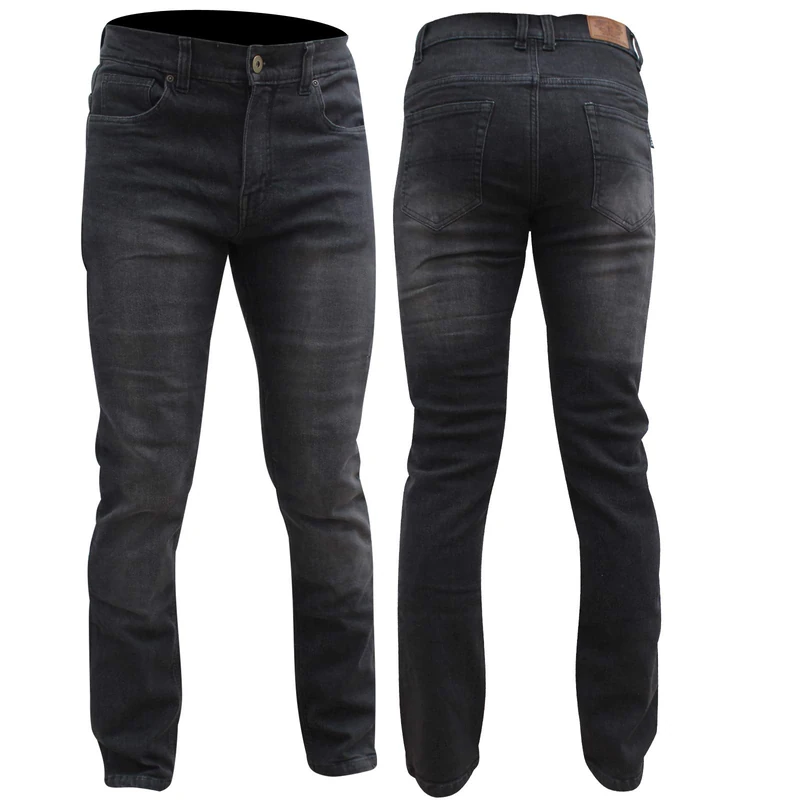 Mens Grey Wash Stretch Comfort Fit Kevlar Lined Motorcycle Jeans with Removable CE Armour