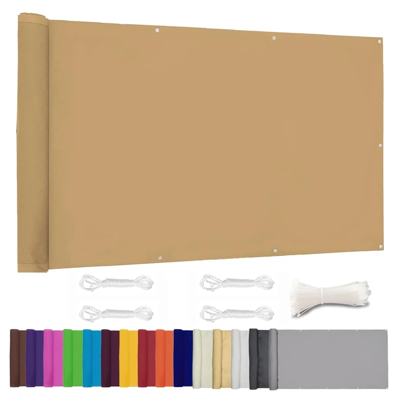 Lingle888 Balcony Privacy Screen for Backyard Deck Patio Balcony Fence Porch Sun Shade PVC UV Protection Sun Wind 8 Days Delivered 14 Colors 20 Sizes 420D(Khaki,1.2x8m)