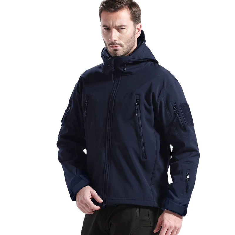 FREE SOLDIER Mens Winter Waterproof Tactical Military Jackets Winter Outdoor Softshell Jacket Fleece Lining Hunting Coat with Hood (Navy,XXXL)