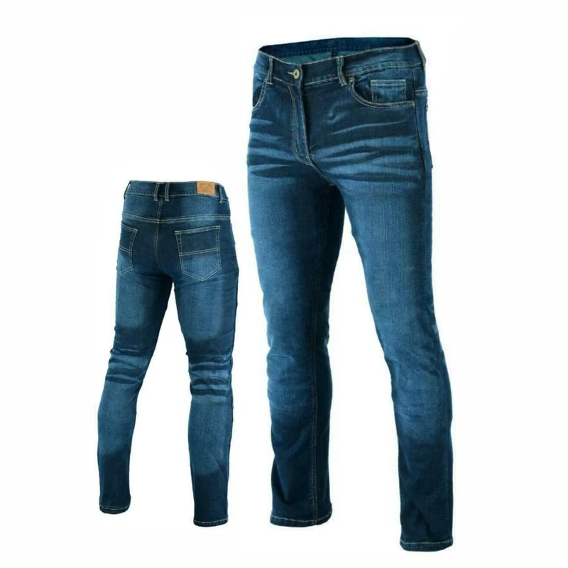 Mens Blue Stone Wash Stretch Comfort Fit Kevlar Lined Motorcycle Jeans with Removable CE Armour