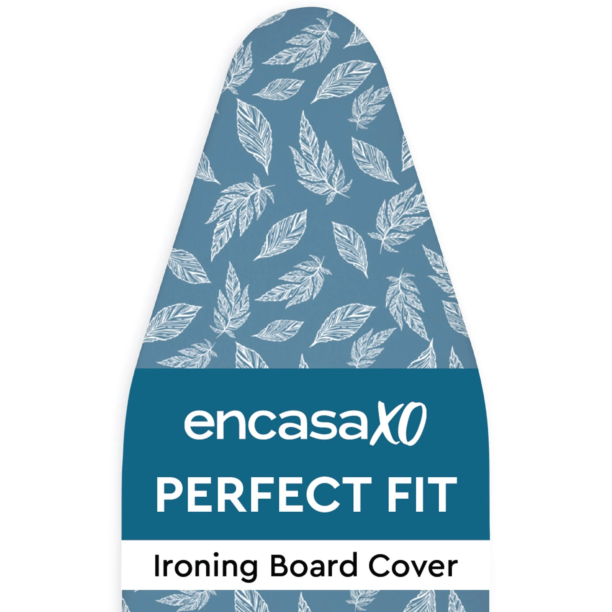 Encasa XO Ironing Board Covers and pad 112x34 cm- Thick 3mm Felt Padding, Drawstring Tightening & Lock, Heat Reflective, Scorch & Stain Resistant, for Medium Ironing Board - Big Leaves Blue