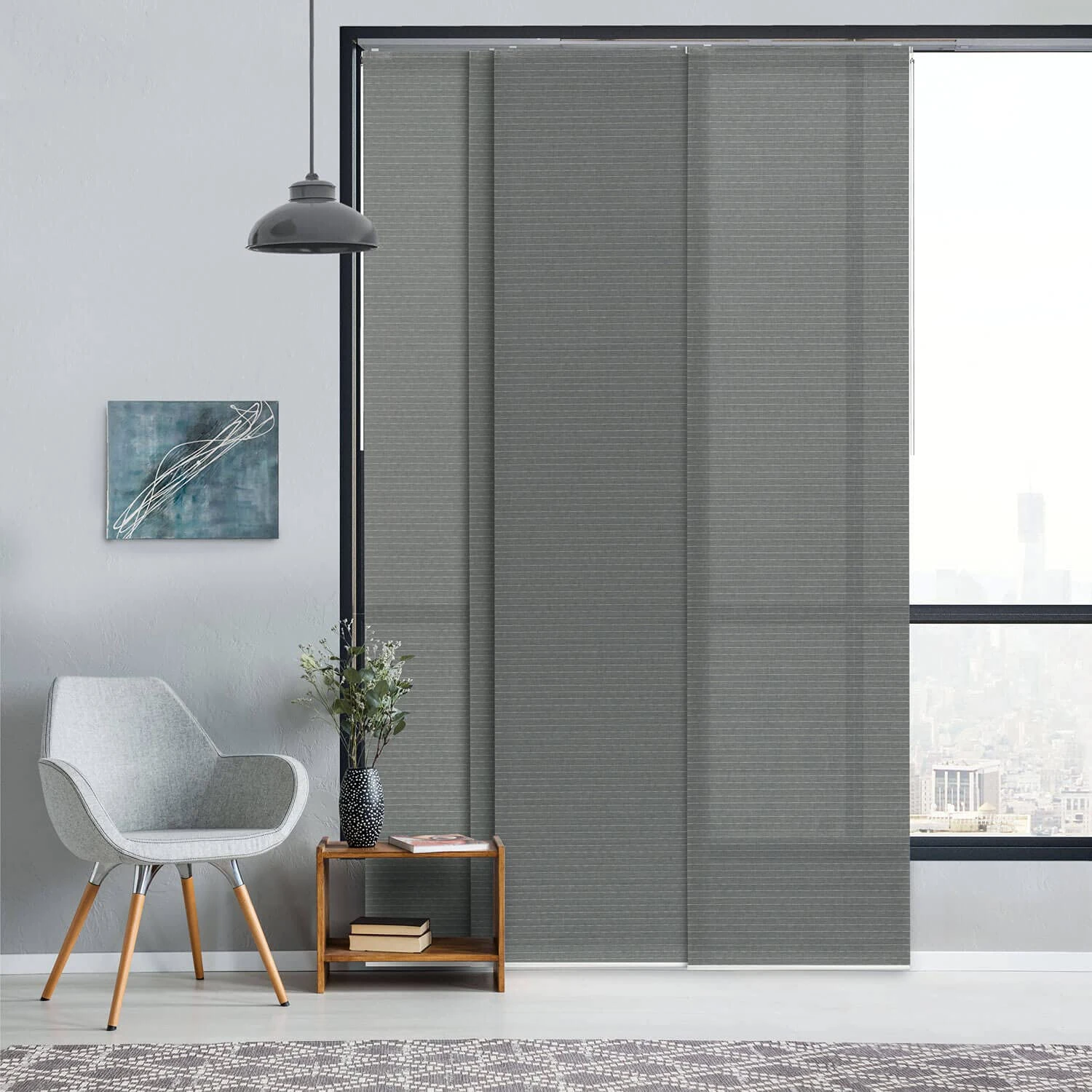GoDear Design Adjustable Sliding Vertical Blinds for Sliding Glass Doors 45.8"- 86" W x 96" H, Extendable Panel Track Blinds for Windows, Trimmable Fabric Panel Curtain Shades, Semi-Sheer, Night Owl