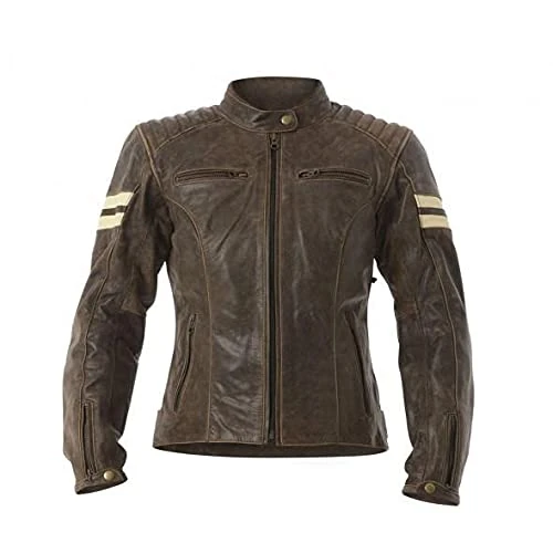 Bikers Gear Australia New Ladies Distressed Brown Classic Roadster Soft Fit Leather Jacket with Removable CE Armour