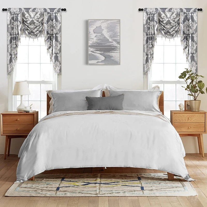 NAPEARL Grey Valances for Windows, Decorative Living Room Valances and Swags, Jacquard Kitchen Valance Curtains for Windows, Rod Pocket Top Window Treatments Valance (41-Inch Wide, 1 Panel) - Image 1