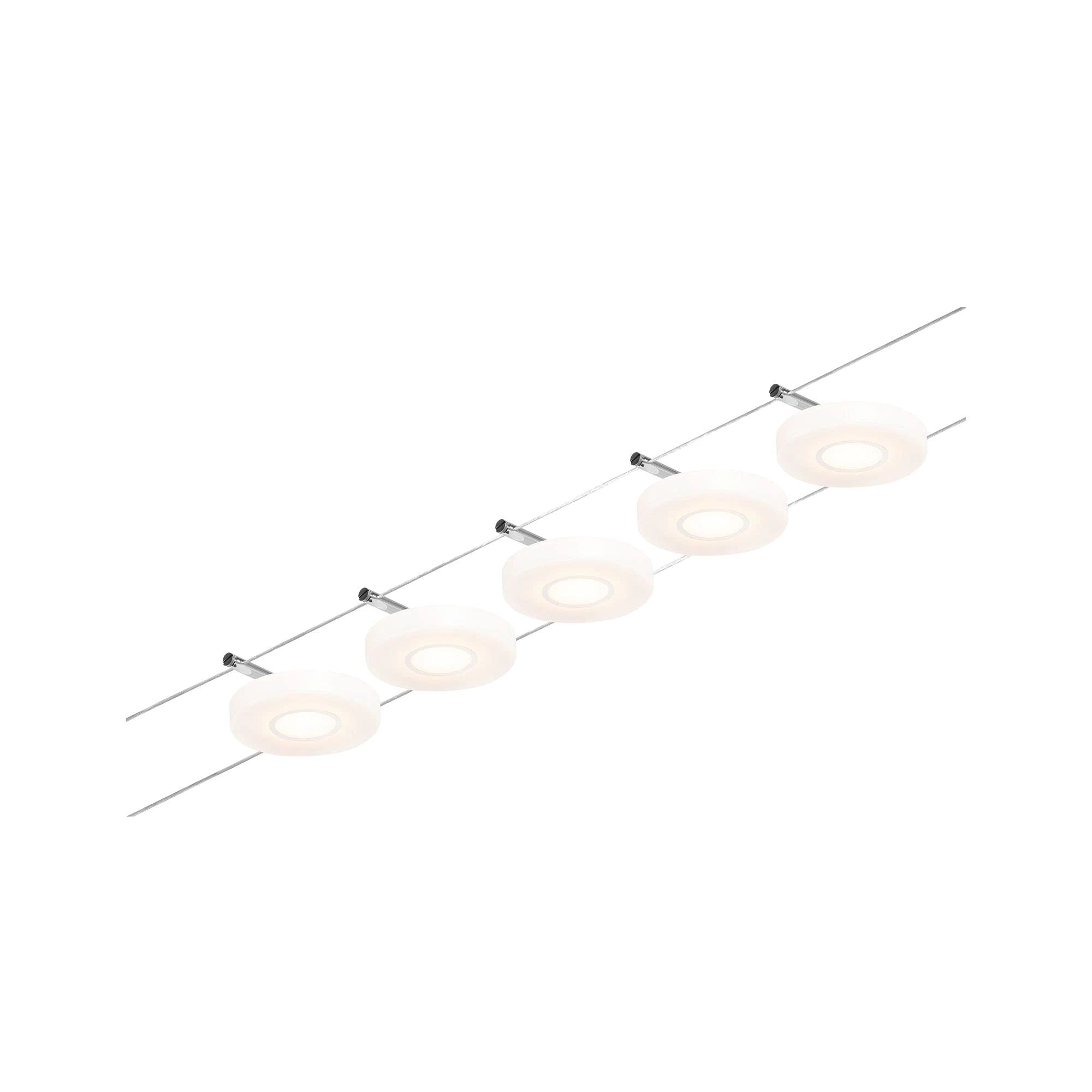 Paulmann 94426 CorDuo LED Cable System Set DiscLED DC incl. 5 x 4.5 Watt Expandable Chrome Matt Chrome Wire Rope Metal 3000 K