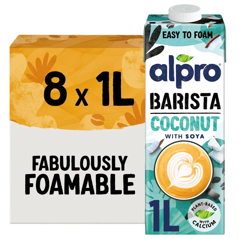 Alpro Barista Coconut Drink - Plant-Based Long Life Dairy Free & Lactose Free - Great for Coffee Foam - 1L (Pack of 8)