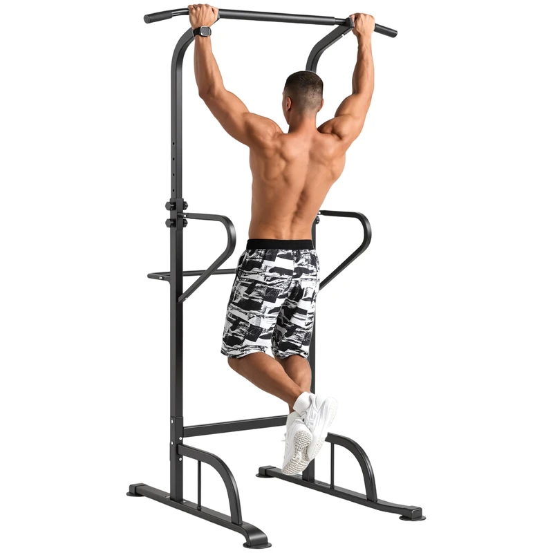 HOMCOM Power Tower Dip Station Pull Up Bar Multi-Function Push Up Equipment with Adjustable Height for Home Gym Strength Training Workout Fitness