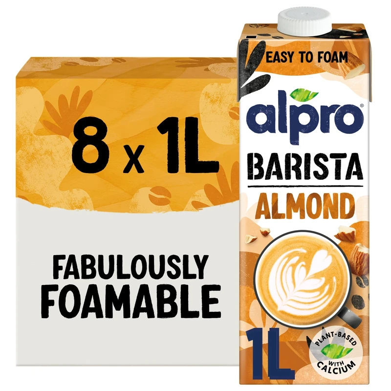 Alpro Barista Almond Drink - Plant-Based Long Life Dairy Free & Lactose Free - Great for Coffee Foam - 1L (Pack of 8)