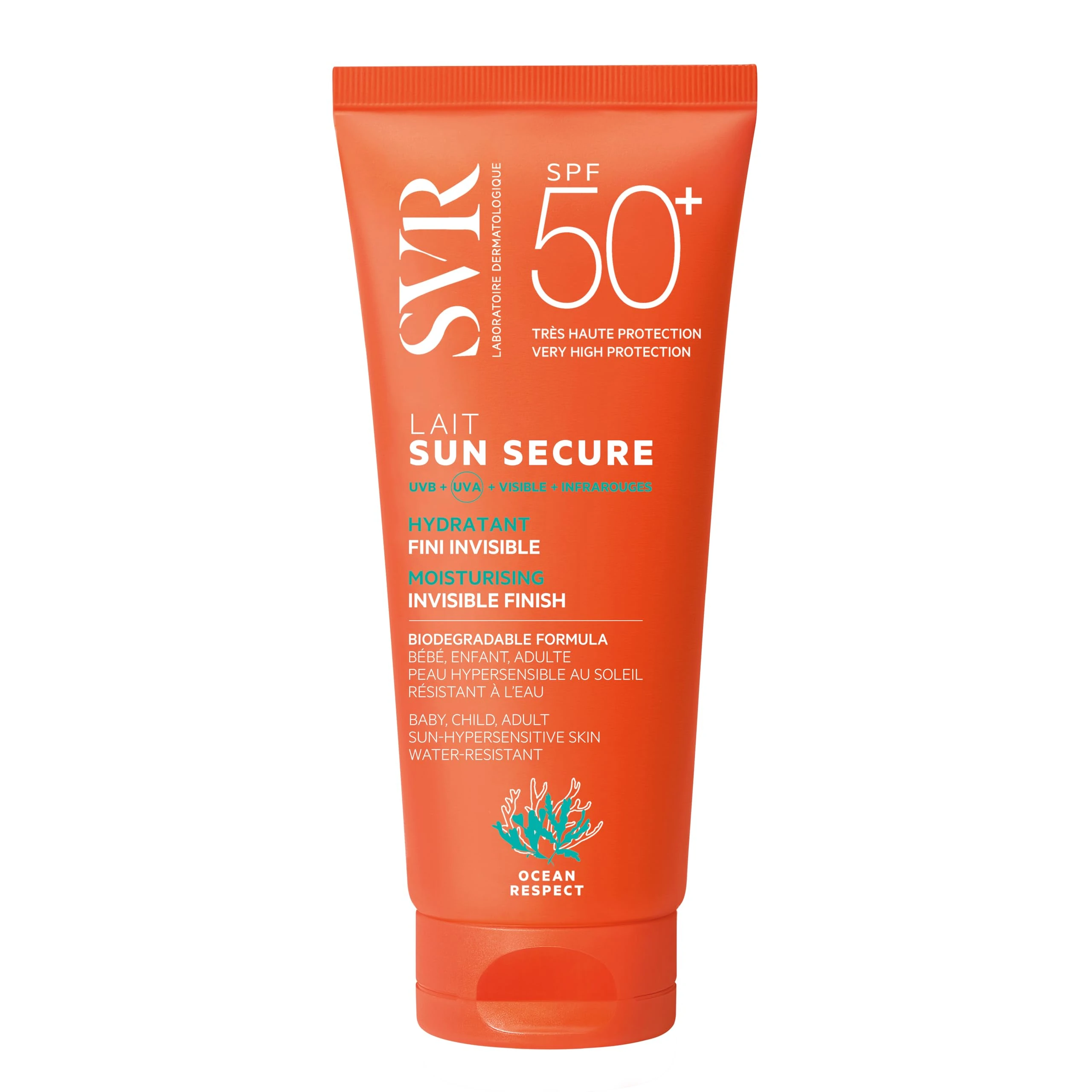 SVR SUN SECURE Face & Body Sunscreen SPF 50+ Milk for All Skin Types, Very High UVA/UVB Factor 50 Sun Cream, Non-Greasy, Reef-Safe, All Ages