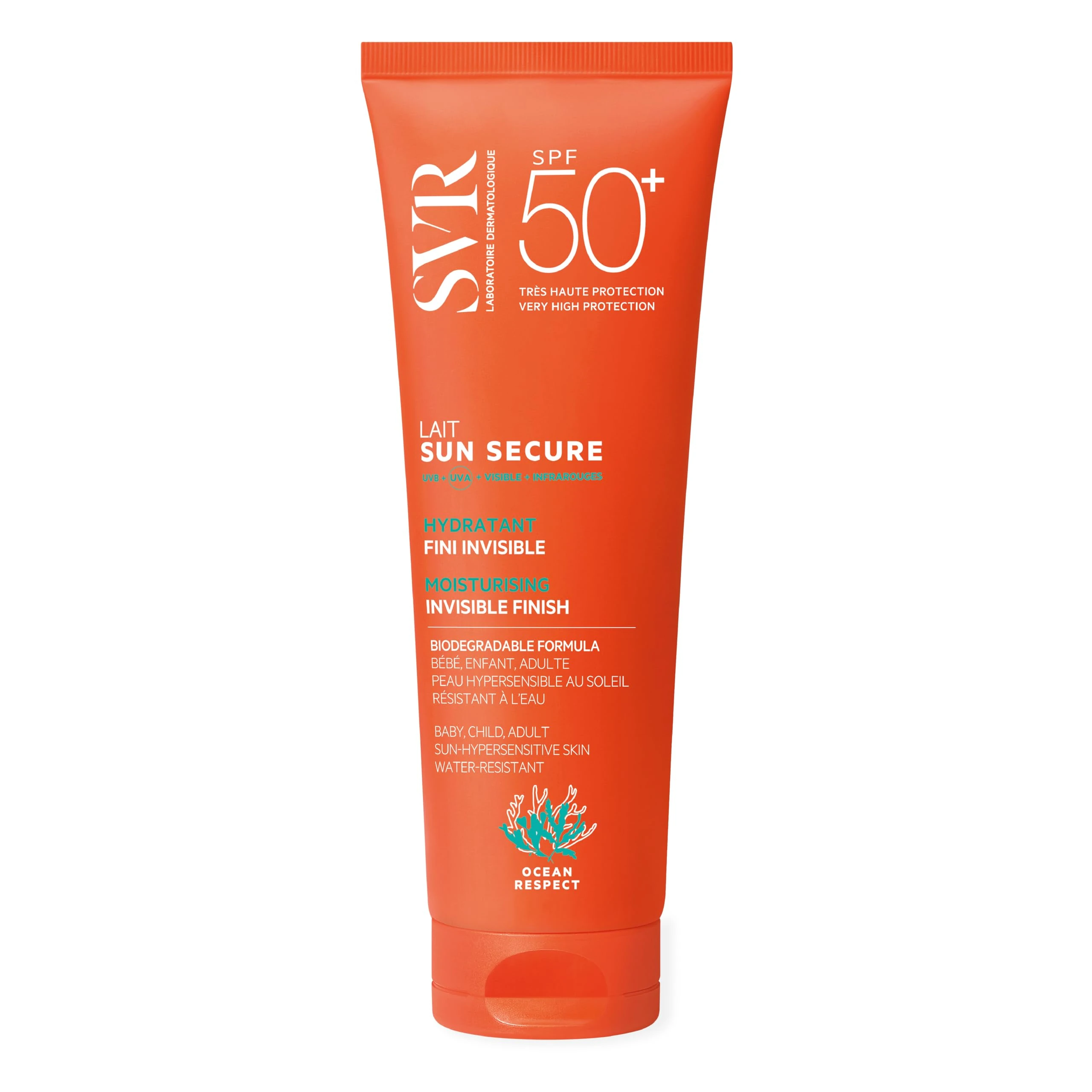 SVR SUN SECURE Face & Body Sunscreen SPF 50+ Milk for All Skin Types, Very High UVA/UVB Factor 50 Sun Cream, Non-Greasy, Reef-Safe, All Ages