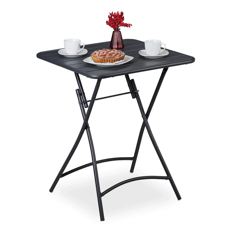 Relaxdays foldable outdoor table, garden patio, square-shaped, 59 x 59 x 74 cm (LxWxH), weatherproof, steel, anthracite