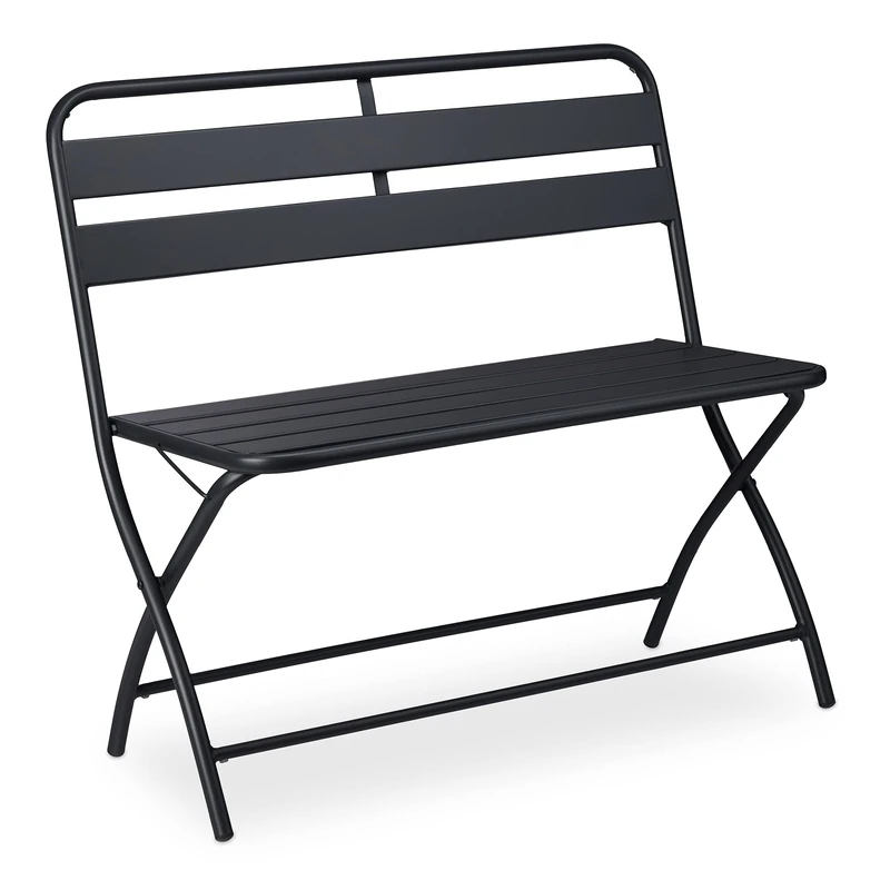 Relaxdays Garden Bench, foldable, HBT: 83,5x90x49 cm, weatherproof, 2-seater, garden, balcony, folding bench, steel bench, grey