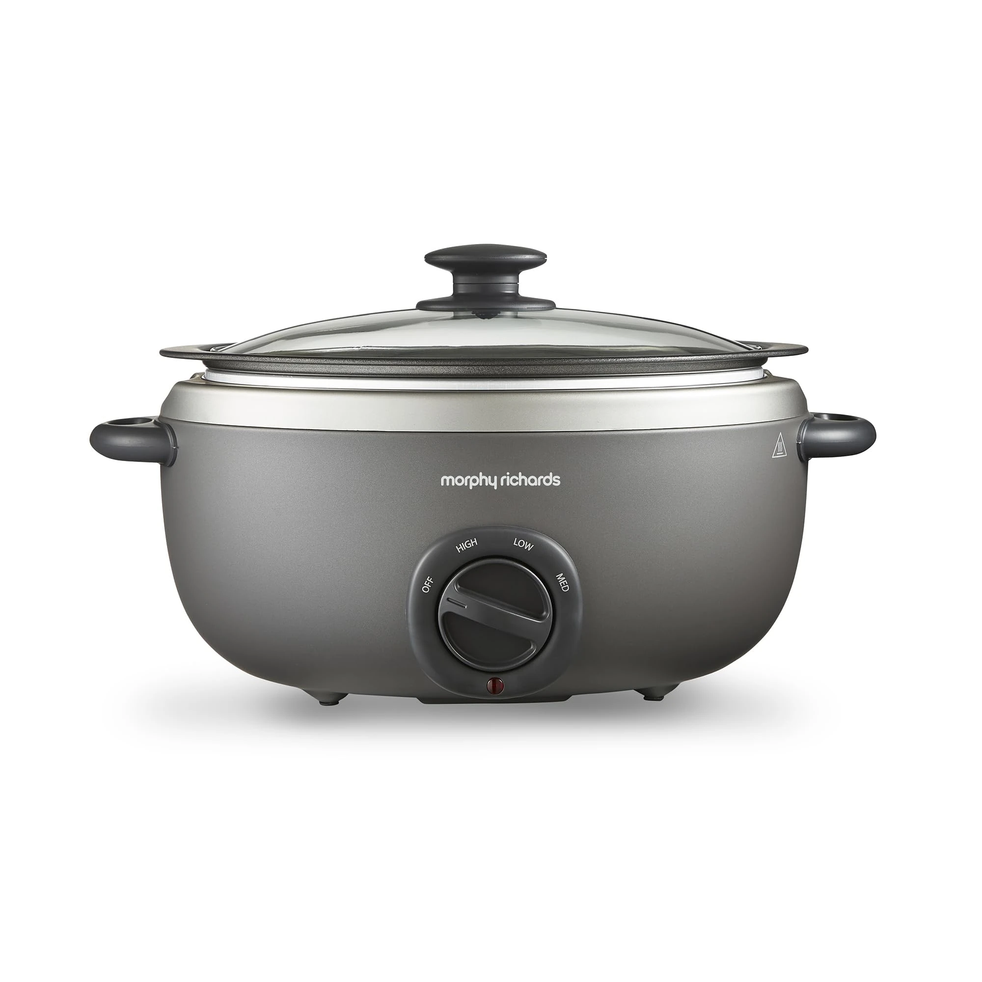 Morphy Richards 6.5L Sear and Stew Oval Slow Cooker, Dishwasher Proof Non Stick Aluminum Pot, Cool Touch Handles, Glass Lid, Matte Finish, 163W, Titanium, 461022