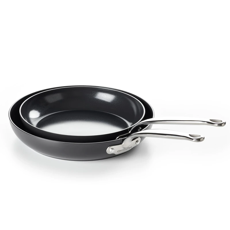 GreenPan Barcelona Hard Anodized Healthy Ceramic Nonstick 2-Piece Frying Pan Skillet Set, 24 cm & 28 cm, PFAS Free, Stainles Steel Handle, Extra Strong Scratch Resistant, Induction, Oven Safe, Black