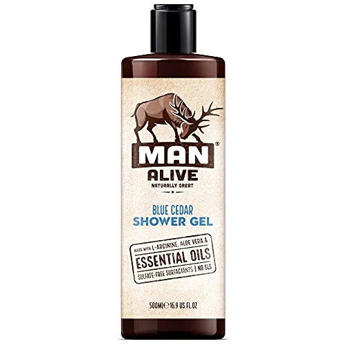 MAN ALIVE Shower Gel for men, 500ml mens body wash & face wash contains a masculine scent, Vegan, SLS Free & sulfate free formula. ideal mens grooming gifts for men (Blue Cedar, Single)
