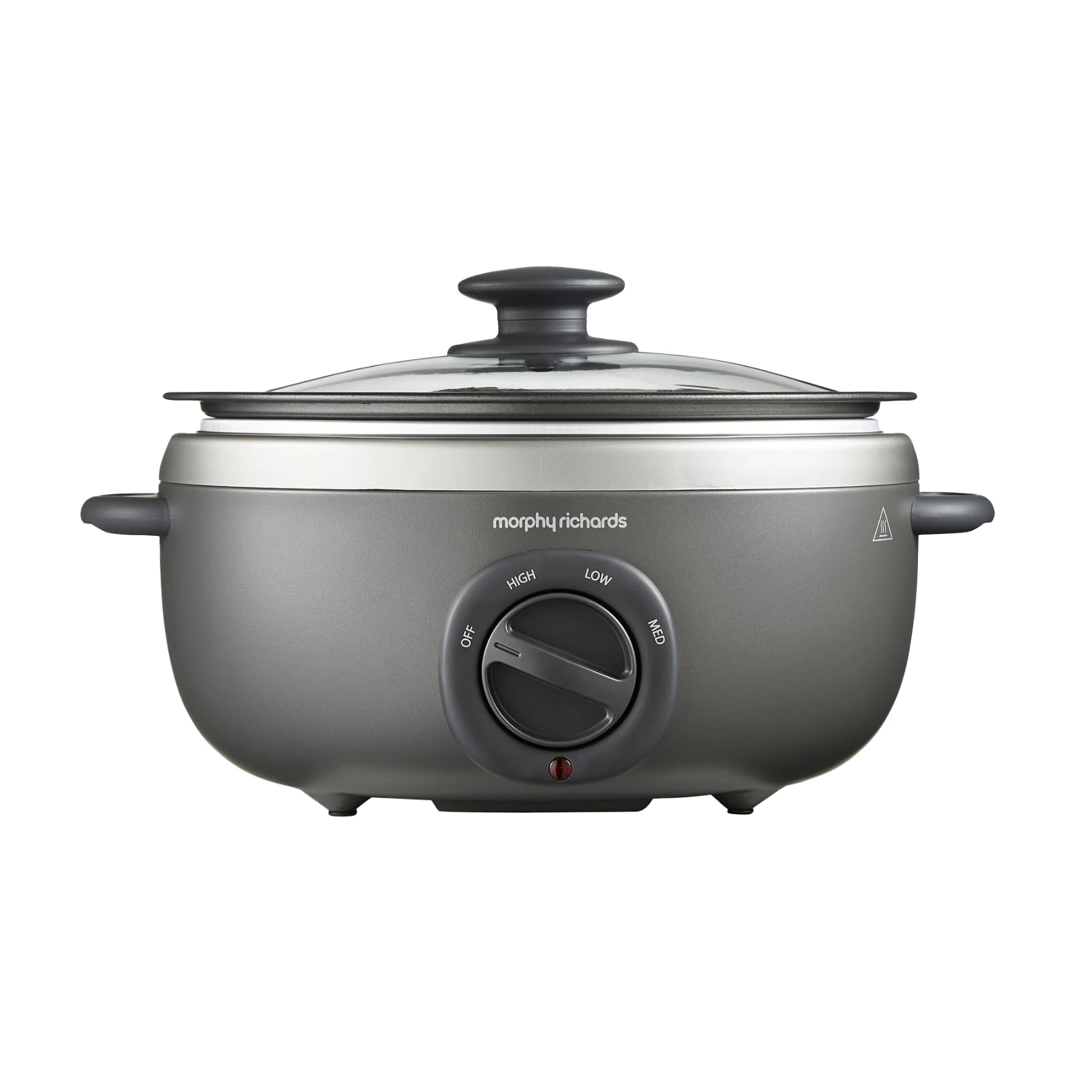 Morphy Richards 3.5L Sear & Stew Oval Slow Cooker, Dishwasher-Proof Non Stick Aluminium Pot, Cool Touch Handles, Glass Lid, Matte Finish, 163W, Titanium, 460022