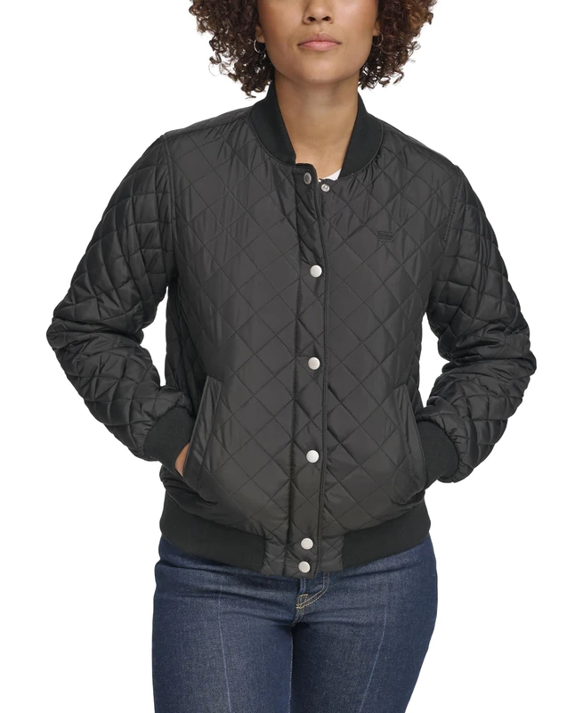 Levi's Women's Diamond Quilted Bomber Jacket, Black/Sherpa Lined, X-Small