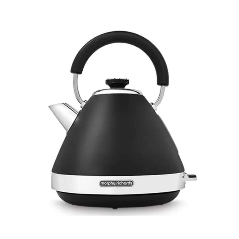 Morphy Richards Venture Pyramid Kettle, 3kW Rapid Boil, 1.5L Capacity, Cord Storage, 360 Degree Base, Easy View Water Window, Removable Limescale Filter, Black, 100131