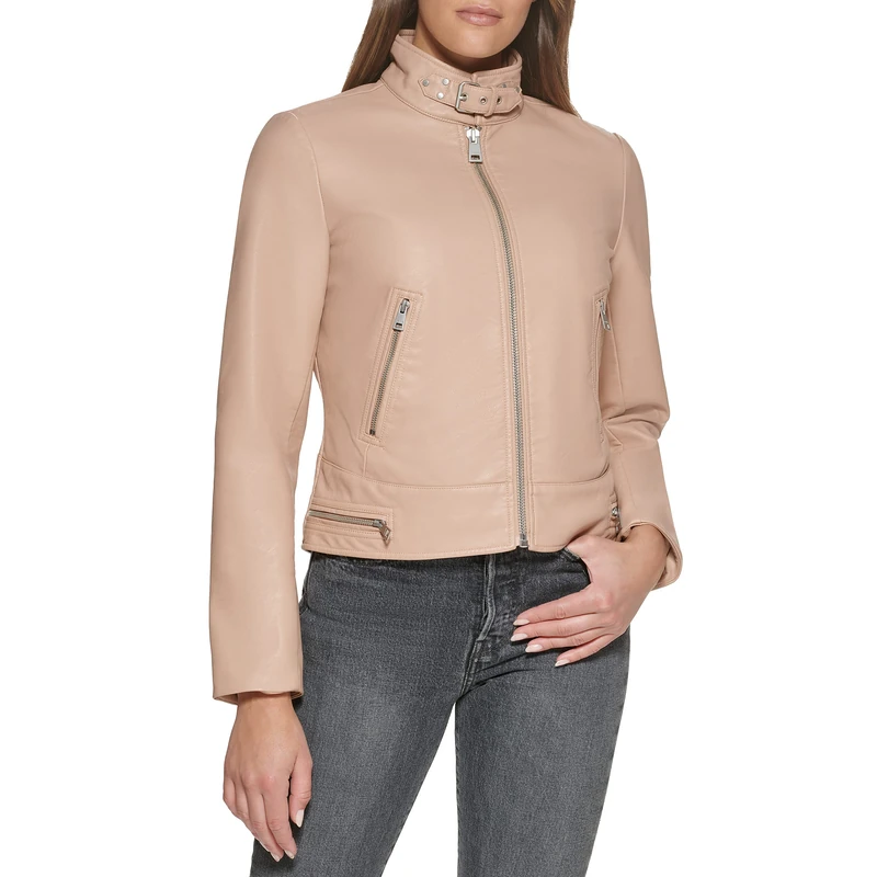 Levi's Women's Faux Leather Motocross Racer Jacket (Standard and Plus), Biscotti Latch Collar, XS
