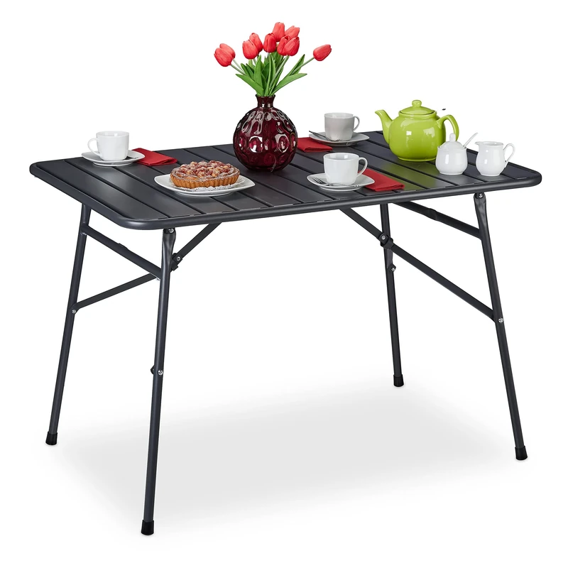 Relaxdays foldable outdoor table, patio, metal, 70.5 x 110 x 74.5 cm (LxWxH), rectangular, waterproof, anthracite