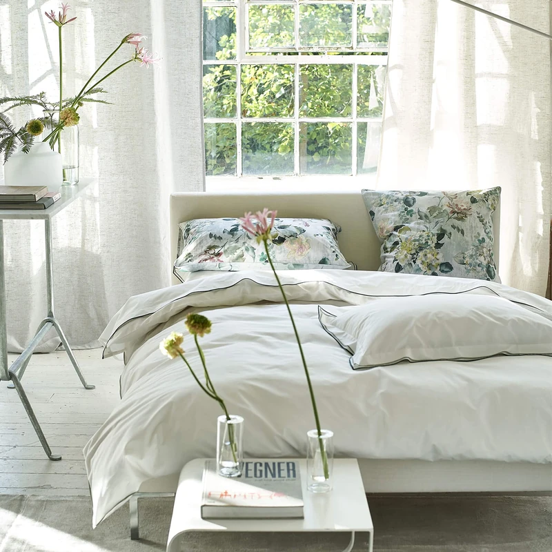 Astor Forest Sage Plain Cotton Percale Duvet Cover Set, 240cm x 220cm, Emerald