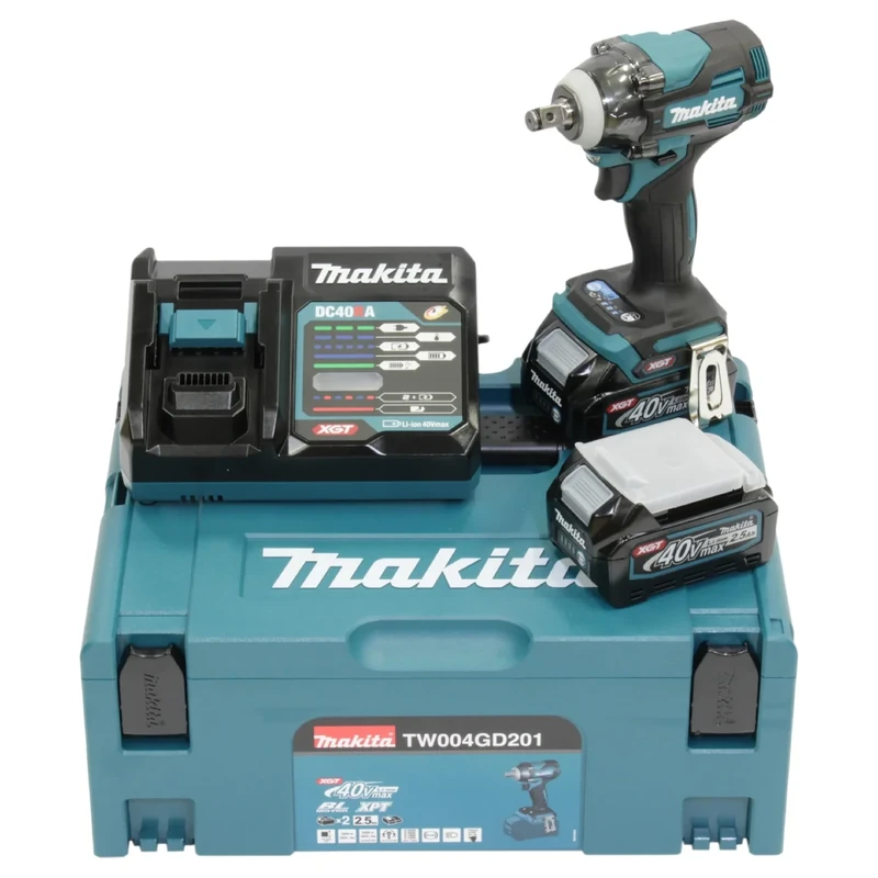 Makita TW004GD201 40V Max Li-ion XGT Brushless Impact Wrench Complete with 2 x 2.5 Ah Batteries and Charger Supplied in a Makpac Case