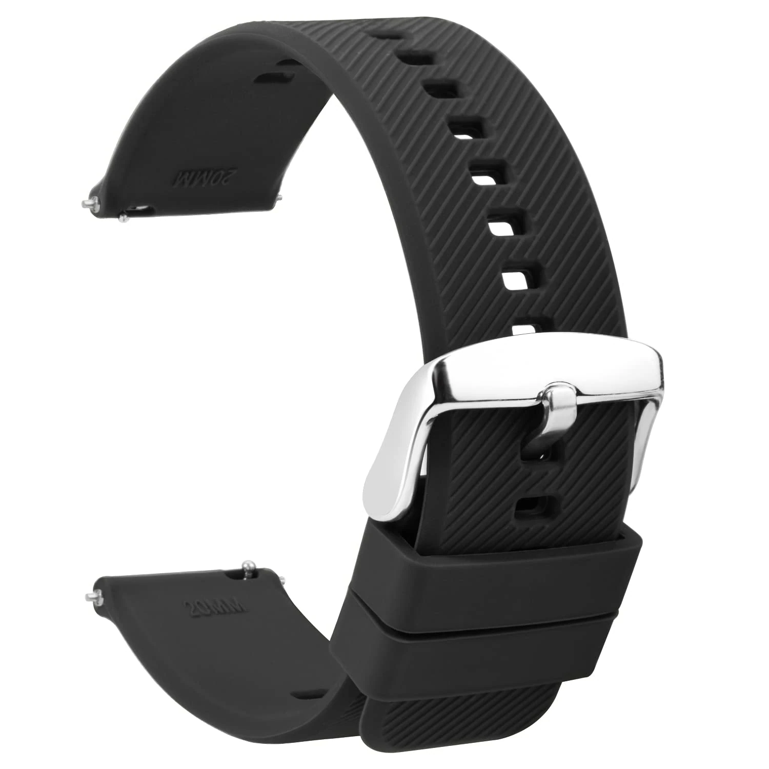 TStrap Silicone Watch Straps 20mm - Quick Release Watch Bands Soft Rubber Black - Waterproof Military Watch Strap for Men Women - for Smartwatches Straps Replacement