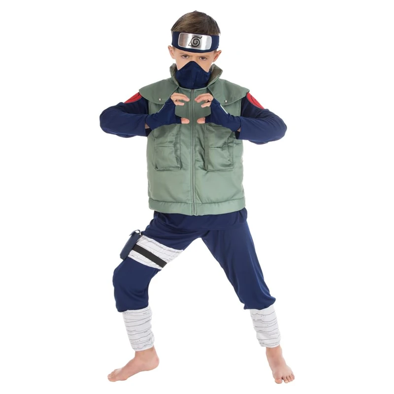 Chaks - Kakashi Hatake Costume for Boys, Official Naruto Outfit with Accessories, 8 Piece Anime Set for Carnival and Comic Con