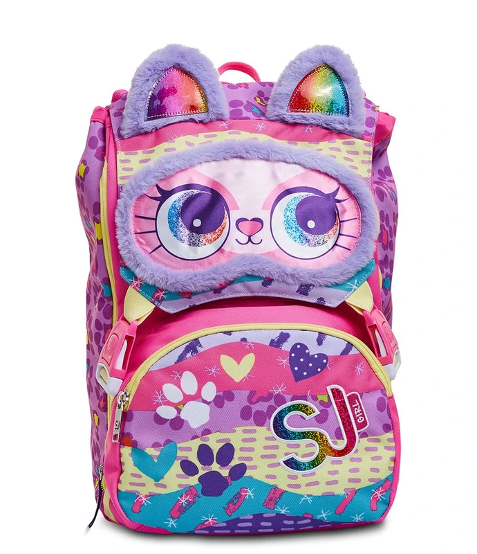 SJ GANG Backpack, Expandable Knapsack, for 1st Grade Kids - Girls&Boys, Large Capacity, For School, Sport & Free Time, with Ears! Italian Design, pink/pattern