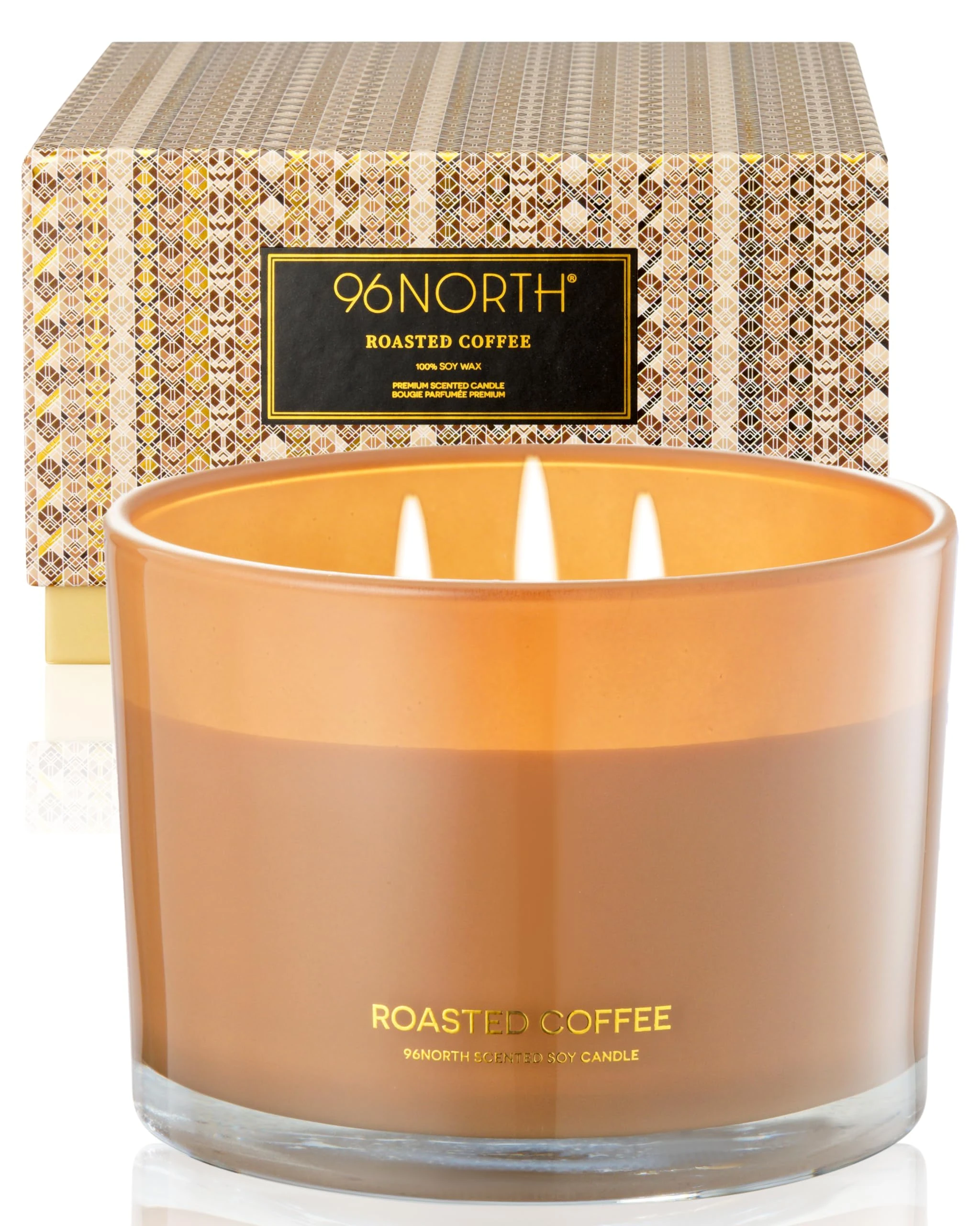 96NORTH Luxury Coffee Soy Candle | Large 3 Wick Jar Candle | Up to 50 Hours Burning Time | 100% Natural Soy Wax | Relaxing Aromatherapy Aesthetic Candle