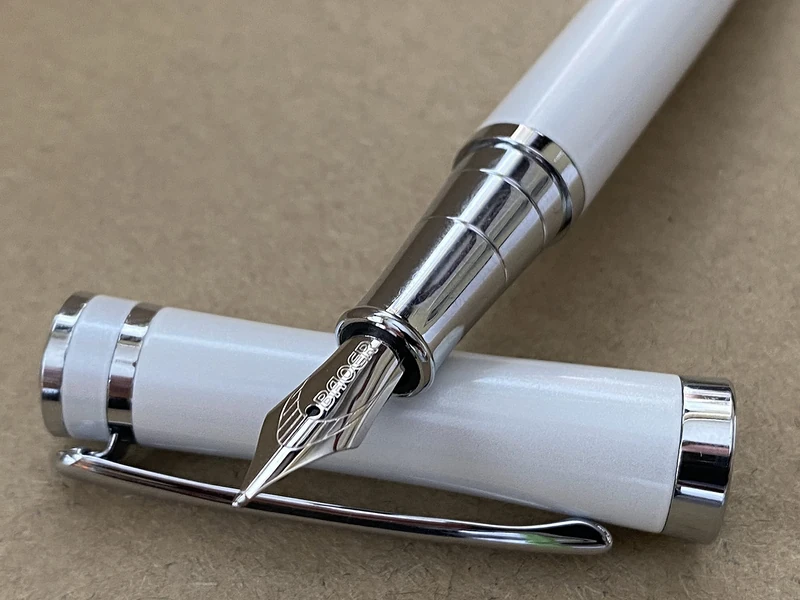 Rhapsody Luxury 3035 Executive Steel Fountain Pen in WHITE Ink Pens ~ 0.5mm Medium-Fine Nib + 5 BLACK Cartridges(3035 Pen WHITE, Pen + 5 Cartridges (Black Ink))