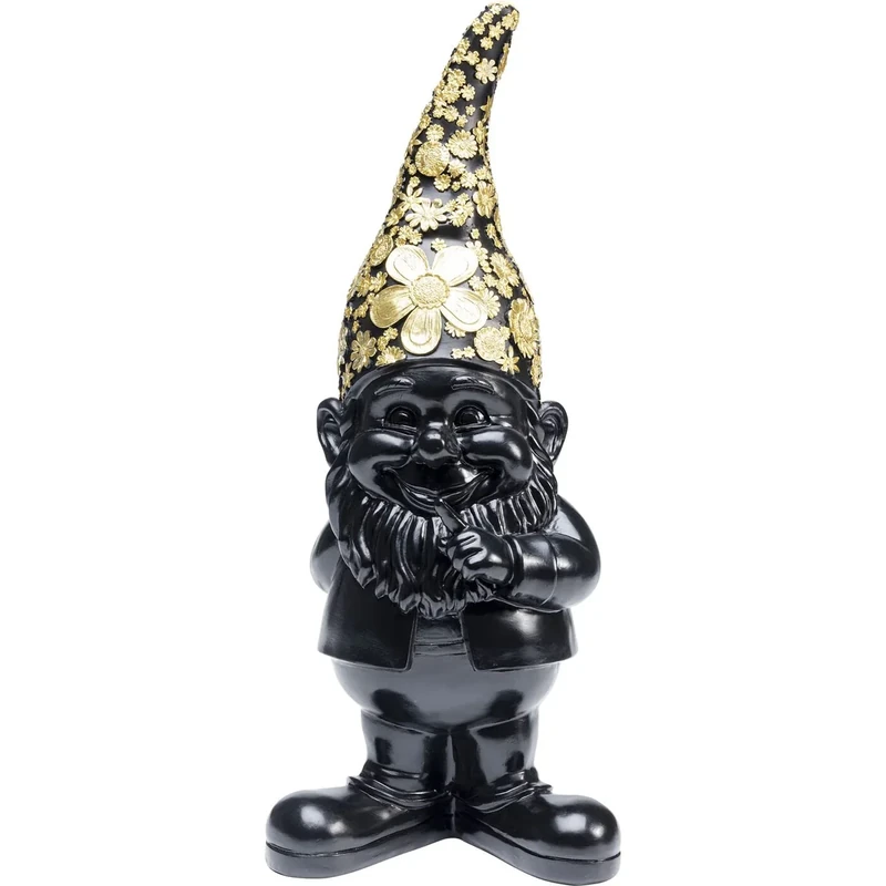 Kare Design Decorative Figurine Gnome Standing Gold/Black, Decorative Object, Decoration for Living Room, Bedroom, Office, Shelves, Garden Gnome, Accessory, 46 x 15 x 19 cm (H x W x D)