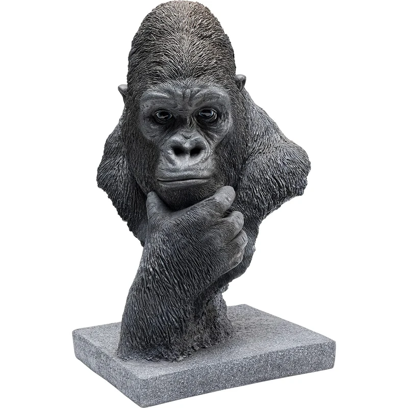 Kare Design Deco Object Thinking Gorilla Head, Black, Modern, Handmade, Animal Statue, Gift Idea, Decorative Accessories, Decoration Home Decor for Living Room, Bedroom, 49x29x26 cm