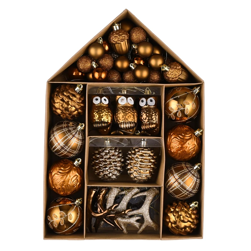 Valery Madelyn Ornaments for Christmas Trees, 70ct Bronze Copper and Gold Shatterproof Christmas Tree Decorations, Woodland Brown Hanging Ball Ornaments Bulk for Xmas Holiday Party