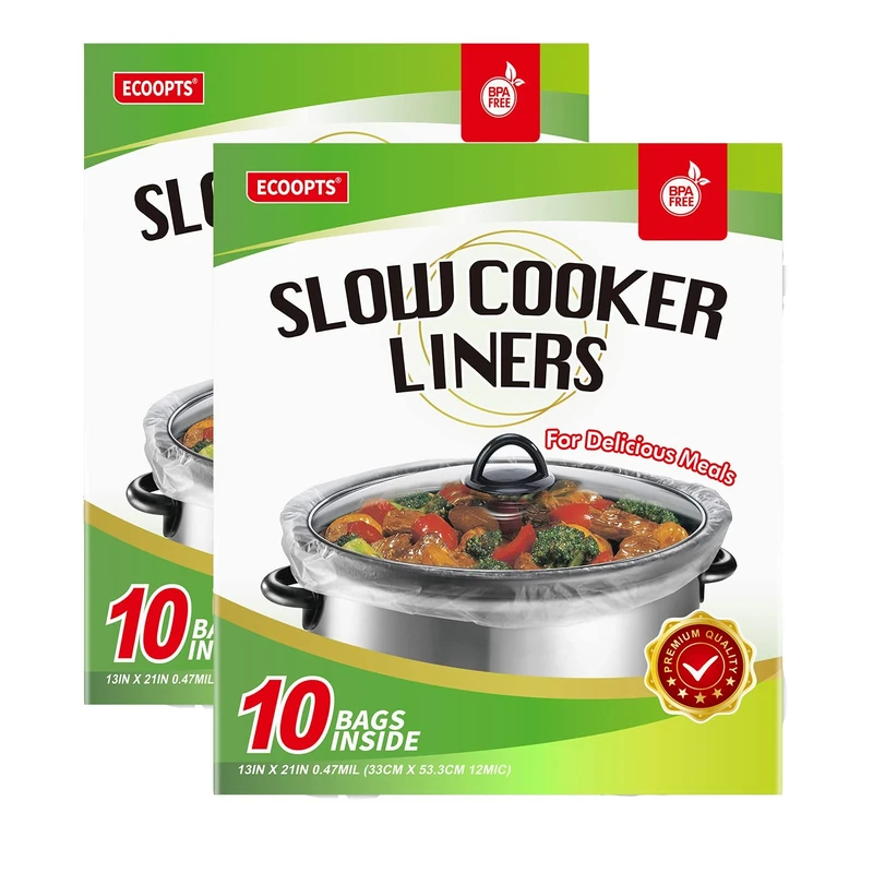 20 Count Slow Cooker Liners by ECOOPTS | Large Cooking Bags Fit 3-8.5 Quarts (20 Bags)