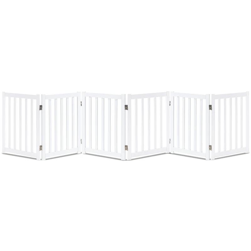 LZRS Oak Wood Foldable Pet Gate,Wooden Dog Gate,Cat Gate,Pet Gate with Pet Collar for House Doorway Stairs,Freestanding Indoor Outdoor Gate Safety Fence，6 Panel 24"-White