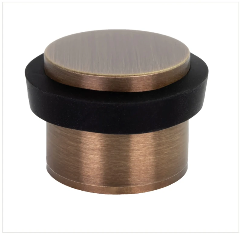 EVI Herrajes | Adhesive Door Stop with Threaded Base | Ø24x21mm | Antique Brushed Brass Finish | Black Rubber | Includes Screw | I-191/24-DUAL-CU